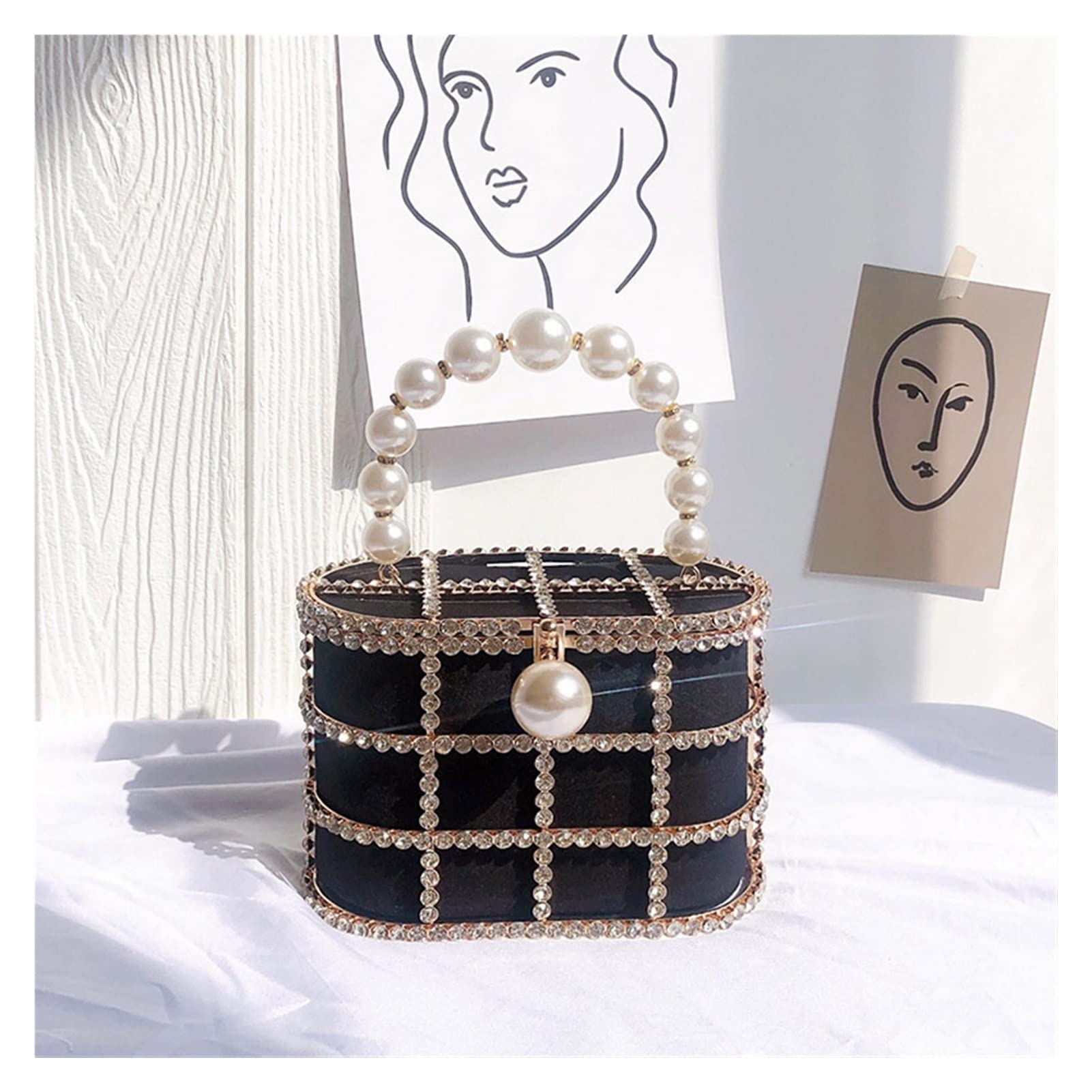 イブニングクラッチバッグ女性の高級パールビーズメタリックケージハンドバッグパーティー財布バッグイブニングバッグ (Color : Black Size : 18.8*9*12cm) Amazon.co.jp: イブニングクラッチバッグ女性の高級パールビーズ